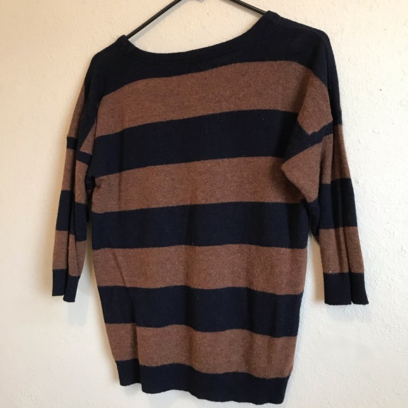🎉HP🎉 Striped Wool Sweater Brown & Navy Blue 3/4 Sleeve - Picture 2 of 4